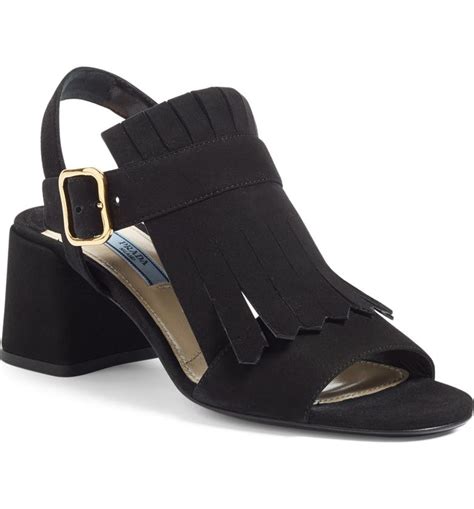 fringe block heel sandal prada|prada platform sandals.